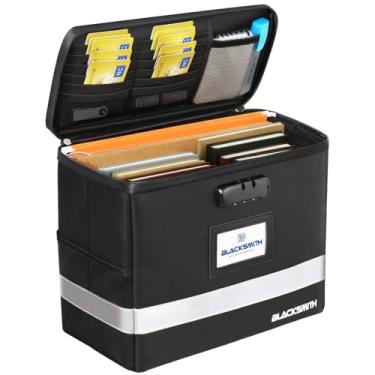 Imagem de BlackSmith Caixa de documentos à prova de fogo com fechadura, resistente ao calor de 2,315 °C e à prova d'água IPX3 com organizador de arquivos suspensos para tamanho carta, cofre de arquivo portátil