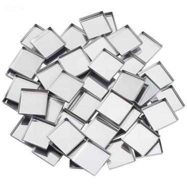 Imagem de SOFPLATE Pacote com 50 pequenas formas de maquiagem de metal de 26 mm mini paleta de aço inoxidável quadrada vazia bandeja em branco cabochão suportes de cabochão para sombra, blush, cosméticos, faça