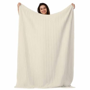 Imagem de Cobertor de cama bege claro para sofá, cor sólida, macio e fofo, cobertor de lã leve para decoração de casa, presentes de aniversário de Natal para mulheres e homens, 127 x 152 cm