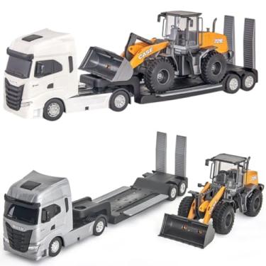 Imagem de Caminhão Prancha Plataforma Brinquedo Criança S-way Hi-way Trator Pá Carregadeira Case