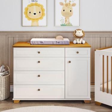 Imagem de Cômoda 5 Gavetas 1 Porta com Tampo em Madeira Maciça Baby Ananda Casat