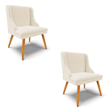 Imagem de Kit 2 Cadeiras Estofadas para Sala de Jantar Pés Palito Lia Linho Bege - Ibiza