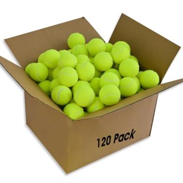Imagem de LITIAN Pacote com 120 bolas de tênis a granel para iniciantes – Bolas de tênis sem pressão de alta elasticidade para treinamento de cães, buscar e brincar, com bolsa de transporte de malha portátil