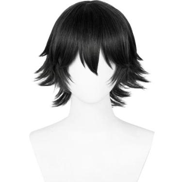 Imagem de Peruca Peruca curta de anime preta Spiky, meio a meio, Ranpo - Half an