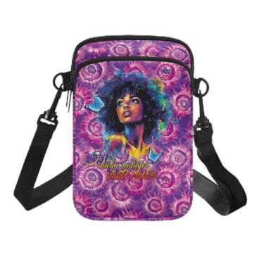 Imagem de Ecaestolph Bolsa tiracolo feminina pequena bolsa mensageiro bolsas porta-cartão chave carteira para mulheres e homens, Tie Dye feminino afro-americano roxo, One Size