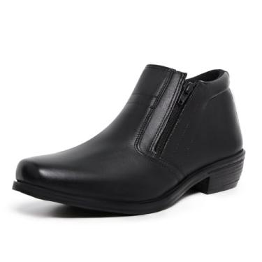 Imagem de Bota Botina Social Couro Masculina Ziper Duplo Palmilha EVA Macia Bico Quadrado Solado Borracha Tamanho:38;Cor:Preto;Gênero:Masculino;Departamento BS:Esporte