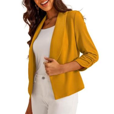 Imagem de Blazer GoMamee recortado, manga 3/4, mostarda com frente aberta, para 