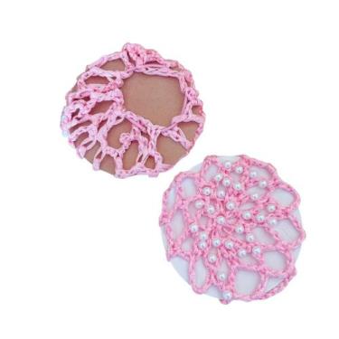 Imagem de Redinha de Coque Grossa com Pérolas  Rosa Bebê - Pistache Acessórios
