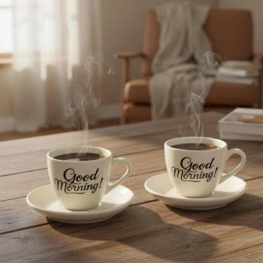 Imagem de Conjunto 2 Xícaras Chá Café Cerâmica Good Day 180ml Branca - Wellmix