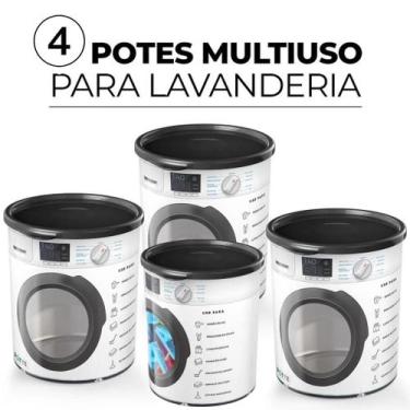 Imagem de Kit Pote Hermético Porta Sabão em Pó Multiuso Redondo Lavanderia 1,6kg