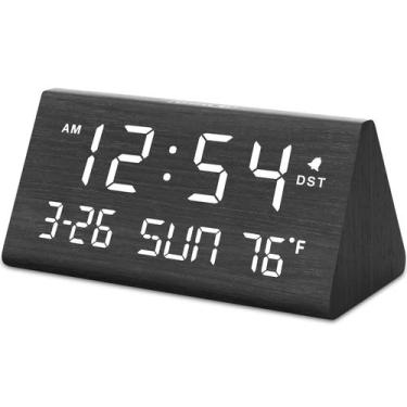 Imagem de Despertador DreamSky Wooden Digital com porta USB e temperatura