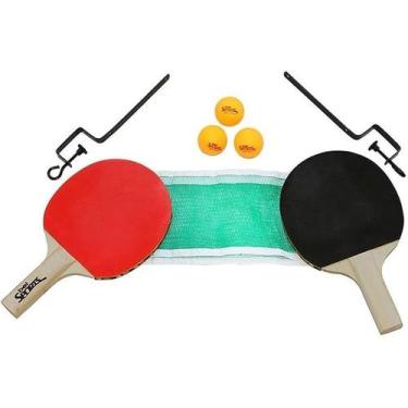 Imagem de Kit Ping Pong Tênis Mesa 2 Raquetes 3 Bolas Rede Suporte - Útil Ferram