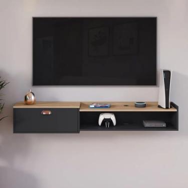 Imagem de Aparador Suspenso Com Porta Rack Penteadeira Multiuso Organizador Para Parede Sala Quarto Cozinha Salão Closet Cantinho do Café (Preto/Hanover 150 cm)