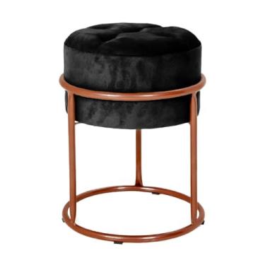 Imagem de Puff Argola Banqueta Ferro Estofada Penteadeira Decoração Quarto Sala Bancada Cadeira Moderno Pufe(Preto/Cobre)