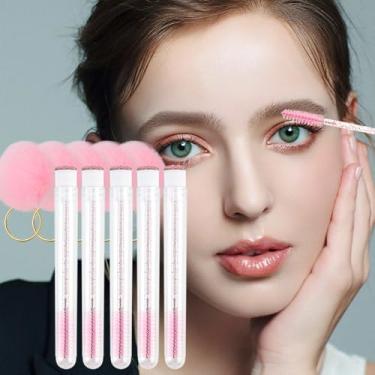 Imagem de 5 pincéis descartáveis para limpeza de glitter, varinhas de rímel, tubos, bola de pele sintética, anel de chaveiro, pincel de cílios, conjunto aplicador de ferramentas de maquiagem (rosa)