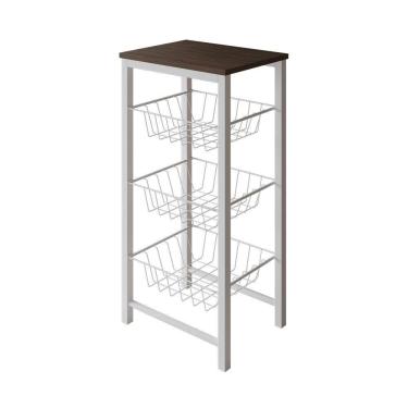 Imagem de Fruteira De Chão Cozinha Montada Aço Branco Tampo Amêndoa Roma - Cor: Marrom