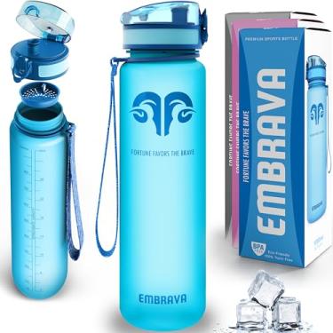 Imagem de (Pure Blue) - Best Sports Water Bottle - 950ml Large - Fast Flow, Flip Top Leak Proof Lid w/One Click Open - Non-Toxic BPA Free & Eco-Friendly Tritan Co-Polyester Plastic