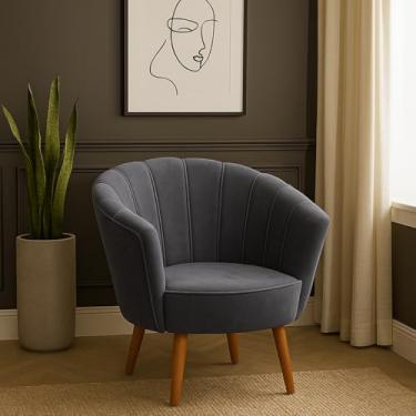 Imagem de Poltrona Pérola Decorativa Concha Cinza Quarto Penteadeira Recepção Suede D26