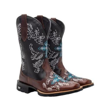Imagem de Bota Feminina Texana Cano Longo Texas Gold Bordada Azul 10000, 37, Caf