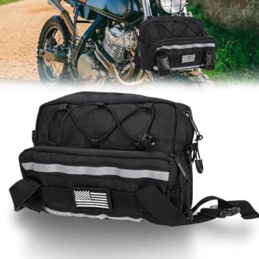 Imagem de Riverruns Bolsa para guidão de motocicleta com 2 tiras refletivas e bolsa de armazenamento frontal – Bolsa universal de ferramentas de 2,5 L para bicicleta/Cruiser/Softail/Dyna/Sportsters, Sissy Bar e