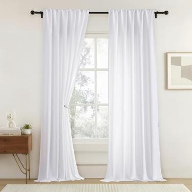 Imagem de OVZME Conjunto de 2 painéis para sala de estar, cortinas de janela com bolso para varão com filtro de luz, cortinas rústicas para sala de jantar de fazenda para porta de vidro deslizante, brancas, 5 x