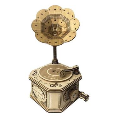 Imagem de Kit de quebra-cabeça de caixa de música de gramofone de madeira 3D Ret
