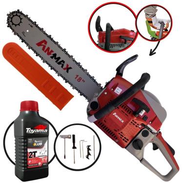 Imagem de Motosserra Anmax Cs5200b à Gasolina 2t 52cc 2,7hp Sabre 18'' Ponta Rolante Profissional + Óleo Toyama Fg50 500ml