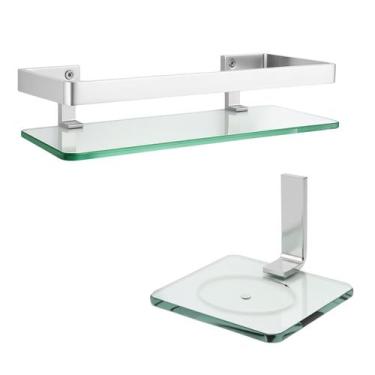 Imagem de Kit Saboneteira e Porta Shampoo Cromado Vidro Incolor Quadrado - Be Ca