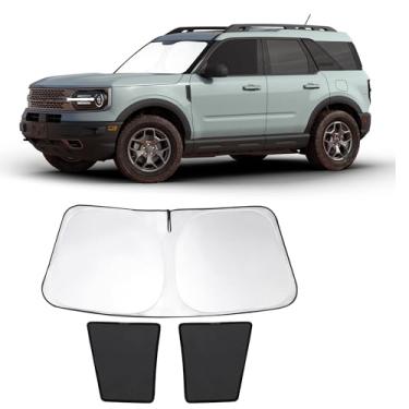 Imagem de Fannyc 3 peças de persianas de janela de carro pára-brisas dianteiras sombra de janela dobrável ajuste personalizado para Fo-rd Bronco Sport 2021-2024 acessórios persianas de carro para janelas