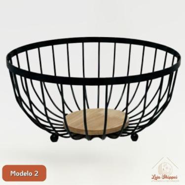 Imagem de Fruteira Aramada Redonda Cesta De Mesa Decorativa Minimalista Ferro e 