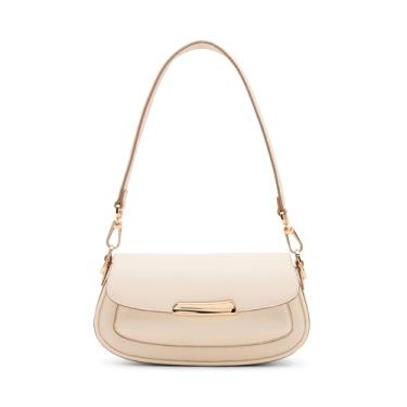 Imagem de Anne Klein Bolsa feminina de ombro pequena com placa esculpida East West, branco pérola