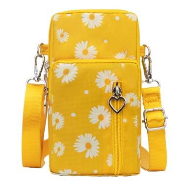 Imagem de JANKS Bolsa transversal pequena para mulheres - Mini bolsas de telefone com alça transversal e carteira - bolsa de braço de nylon, B - crisântemo amarelo, Bolsa de mão