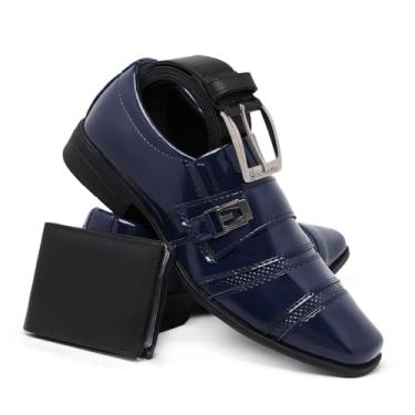 Imagem de Sapato Social Masculino em Verniz, Kit com Carteira e Cinto, Bico Quadrado. (Azul, BR, Adulto, Numérico, 40)