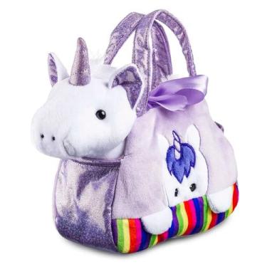 Imagem de Pelúcia Com Bolsa Cutie Handbags Unicórnio Roxo Com Compartimento Infa