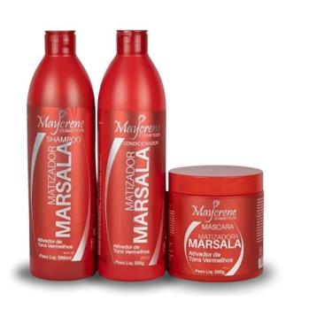 Imagem de Kit Para Cabelos Vermelhos Matizador Marsala Maycrene - Shampoo - Cond