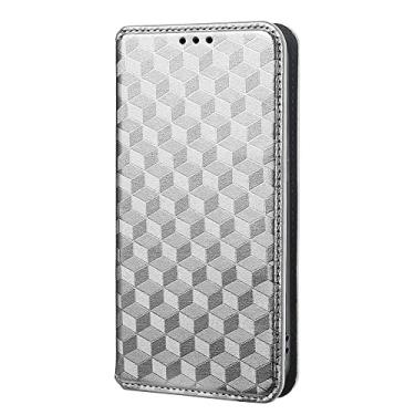 Imagem de Capas Compatível com Xiaomi Redmi 15 4G 171.1mm,Caso de telefone de fechamento magnético Flip,Caso de telefone de carteira de couro PU com desenho de padrão Slots.3D do cartão-Silvery