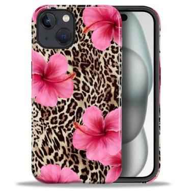 Imagem de Capa para iPhone 15 Plus Estética Padrão Bonito Fino À Prova de Choque Proteção de Corpo Inteiro para Meninas e Mulheres, Estampa de Cheetah de Leopardo P Hibisco