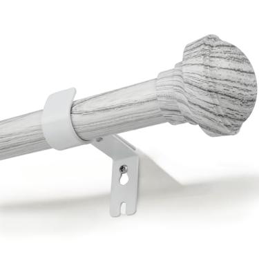 Imagem de Varões de cortina de madeira para janelas 48 a 88, máx. 228,6 cm, haste de cortina resistente telescópica ajustável de 2,5 cm com suportes ajustáveis, fácil instalação e acabamentos modernos, serve