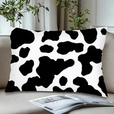 Imagem de GAMSTAS Capas de almofada com estampa de vaca 50 x 76 cm, capas de almofadas ocidentais, preto, branco, couro bovino estampado, tamanho Queen com fecho de envelope, capa de almofada decorativa para