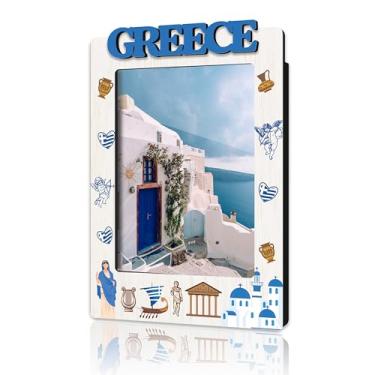 Imagem de DRWJPAT Moldura magnética para fotos da Grécia, mini molduras magnéticas para geladeira e armário, presentes de lua de mel para amigos e casais, imãs de madeira para viagem -B01