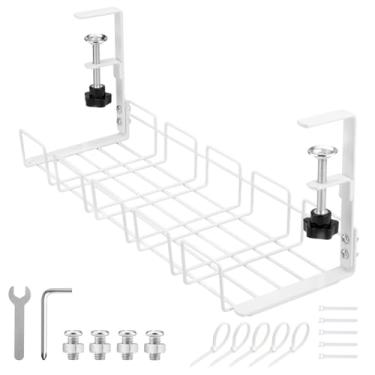 Imagem de JETONN Bandeja de gerenciamento de cabos sob a mesa, organizador de fios de metal de 38 cm com braçadeira, sem broca, suporte de cabos de mesa para gerenciamento de cabos, organizador de fios de