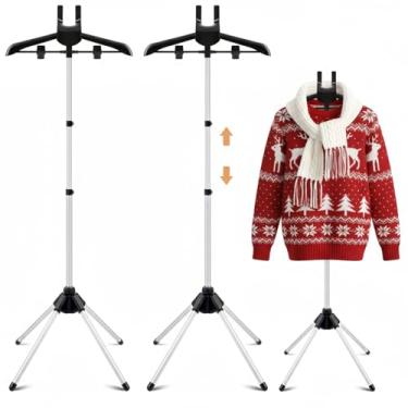 Imagem de Patelai Suporte de exibição de camiseta ajustável, suporte de ombro de 81 a 163 cm, suporte para camisas, portátil, para pendurar em metal, preto, para lojas, suporte de roupas a vapor, prata