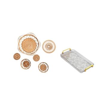 Imagem de Fenteer Conjunto de Bandejas Decorativas E Arte de Parede em Vime para Quarto, Corredor, Sala de Chá, Café, Sala de Jantar, Festa de Inauguração, Decoração de