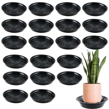 Imagem de 20 pacotes de pires de plantas pretos pequenos de 15 cm para uso interno e externo Bandejas de plantas de plástico resistentes para vasos de flores a granel para coletar água, 10 a 50 cm