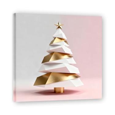 Imagem de NHLDZYH Moldura interna. Pintura em tela de Natal escandinavo Geometria minimalista Ouro escovado em rosa empoeirado Moderno Imagem de parede festiva. A02. 50 x 50 cm - 19,6 x 19,6 polegadas