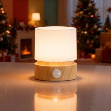 Imagem de WATSAVPUP Lâmpada cilíndrica linda luz noturna carregamento USB display digital giratório nórdico, temporizador, recarregável, regulável, luz noturna companheira de sono (branca)