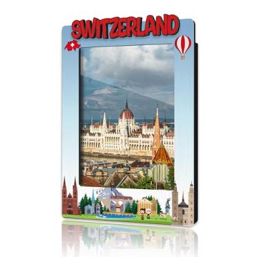 Imagem de DRWJPAT Moldura magnética para fotos da Suíça, mini molduras magnéticas para geladeira e armário, presentes de lua de mel para amigos e casais, imãs de madeira para viagem -B14