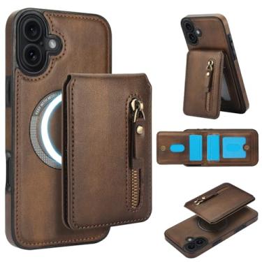 Imagem de DMaos Capa para iPhone 17 com capa separável para cartão, compatível com Magsafe, suporte de cartão de identificação de couro PU, clássico para iPhone17 2025 de 6,3 polegadas - marrom