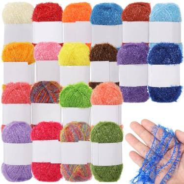 Imagem de 20 novelos, fio de tricô para panos de prato - fibra de vidro macia para projetos de crochê e artesanato, suprimentos de tricô brilhantes em cores sortidas
