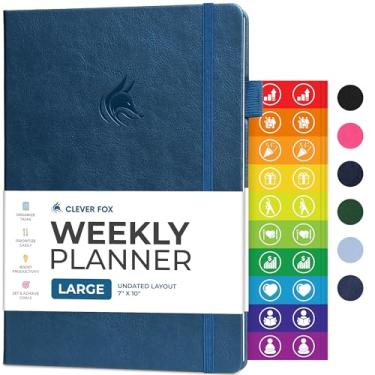 Imagem de Clever Fox Agenda – Agenda semanal e mensal sem data para produtividade, gerenciamento de tempo e objetivos – Diário organizador – (azul místico, menor que A4 (17,8 cm x 25,4 cm))